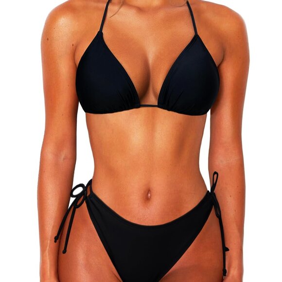 OZICERD Black Triangle String Bikini Set Swimsuit bathing suits | Large | New - Picture 1 of 9